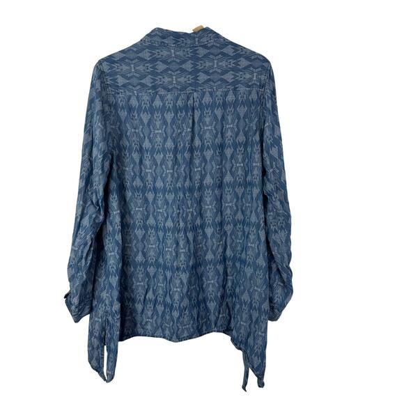 Zac & Rachel Womens Tunic Top XL Blue Lyocell Chambray Southwest Boho Lagenlook - Picture 3 of 6